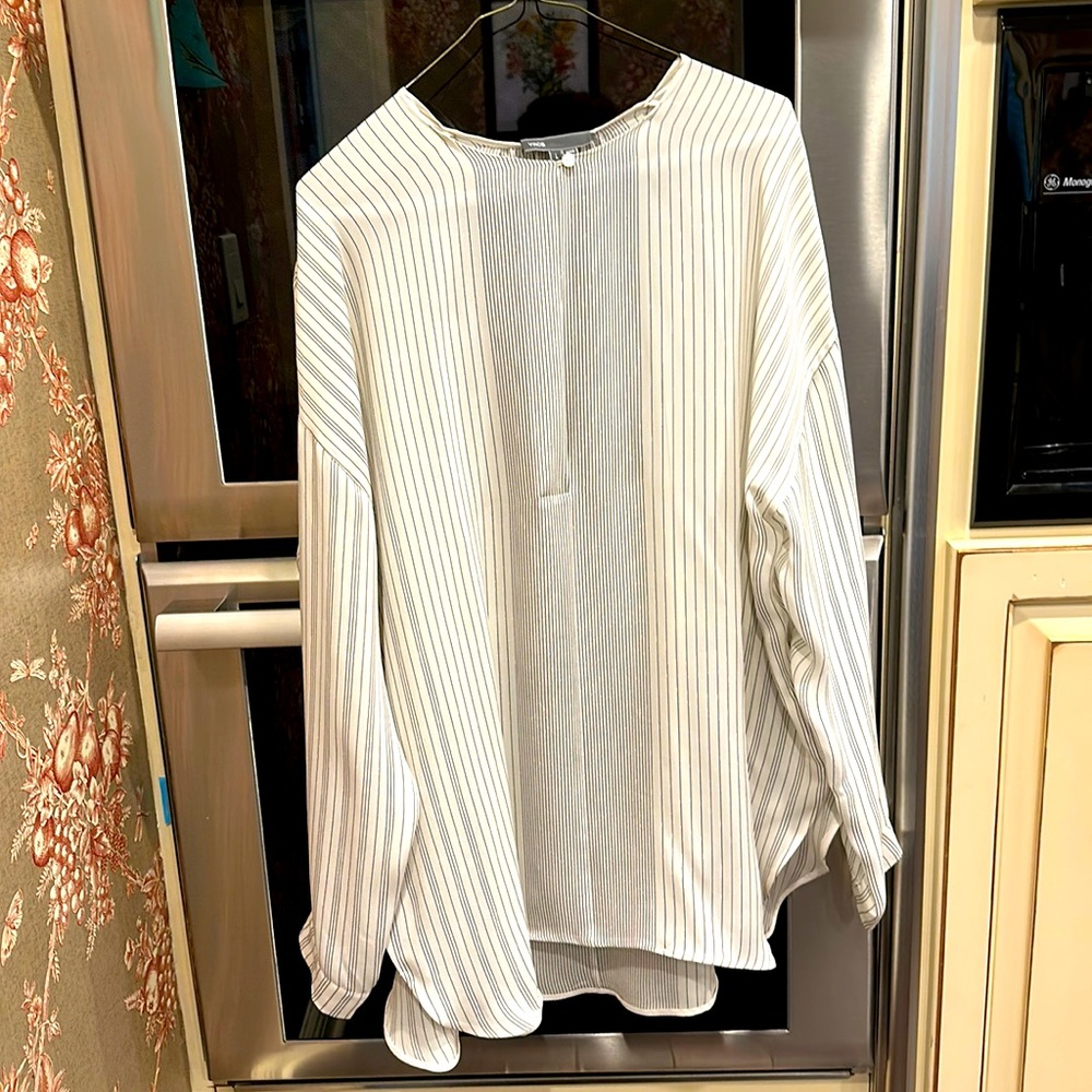 Vince silk pin stripe shirt tail blouse